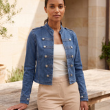 Indigo Cropped Denim Stand-Collar Jacket – Indigo Blue – lifestyle
