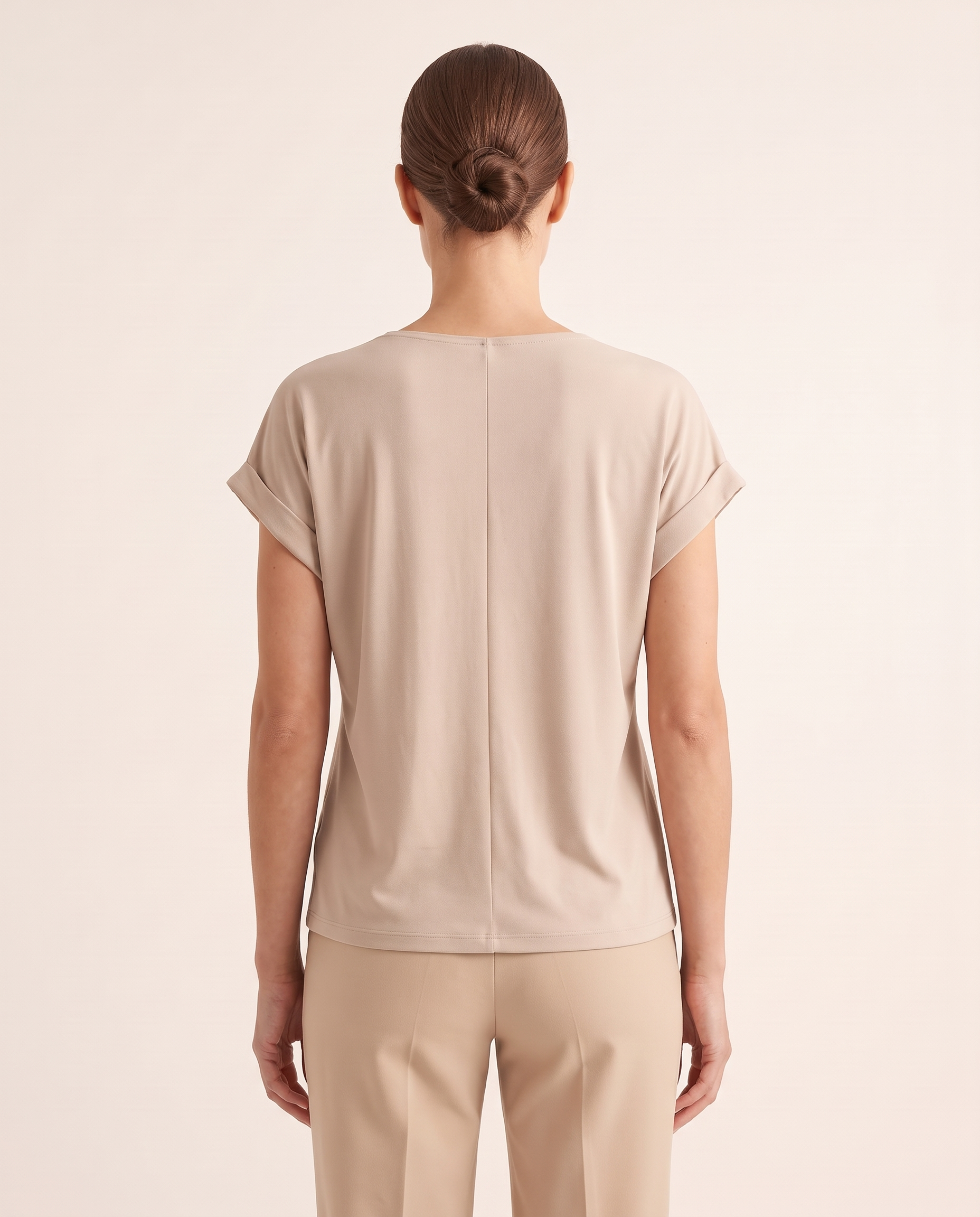 Marina Relaxed V-Neck Short-Sleeve Blouse – Apricot – back