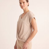 Marina Relaxed V-Neck Short-Sleeve Blouse – Apricot – angle