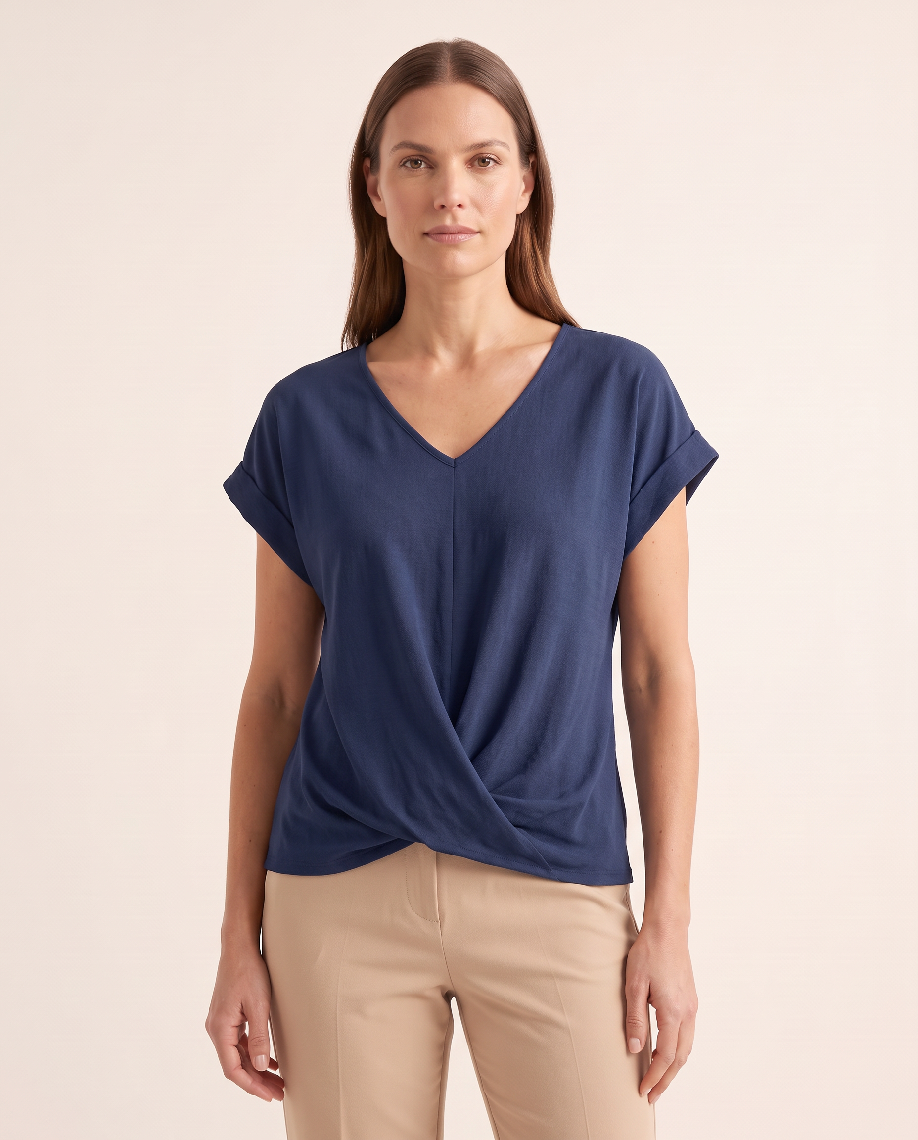 Marina Relaxed V-Neck Short-Sleeve Blouse – Blue – variant