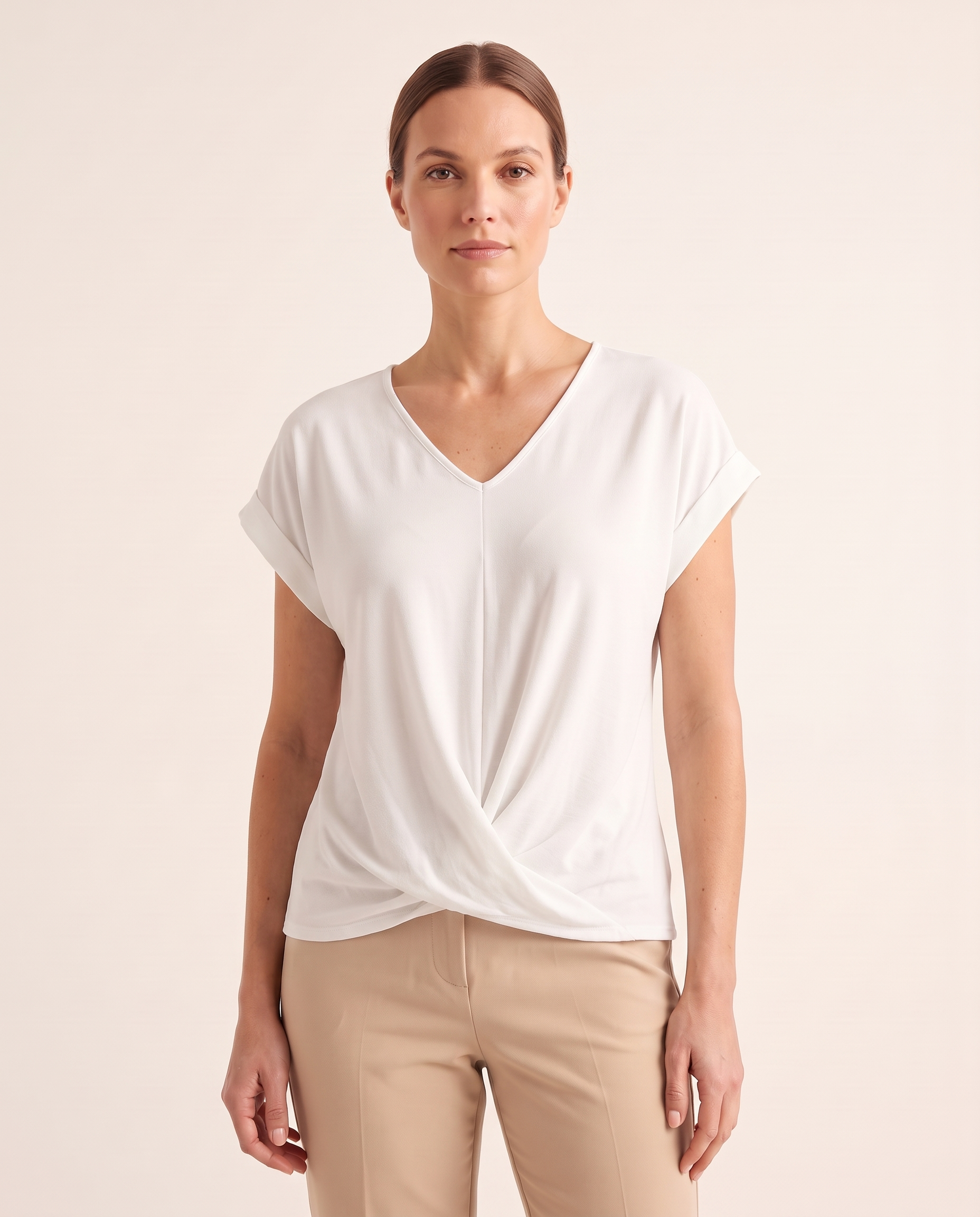Marina Relaxed V-Neck Short-Sleeve Blouse – White – variant