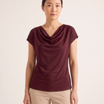Elise Draped Cowl-Neck Short-Sleeve Blouse — Burgundy – variant