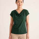 Elise Draped Cowl-Neck Short-Sleeve Blouse — Dark Green – variant