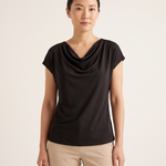 Elise Draped Cowl-Neck Short-Sleeve Blouse — front view