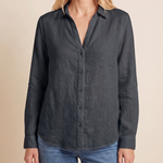 Women's Blouse with Button Front and Roll-Tab Sleeves — Black — studio front