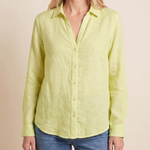 Women's Blouse with Button Front and Roll-Tab Sleeves — Green — studio front