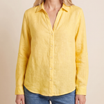 Women's Blouse with Button Front and Roll-Tab Sleeves — Yellow — studio front