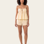 Striped tie front cami and boxer short set — front