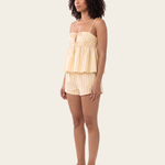Striped tie front cami and boxer short set — three-quarter view