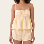 Striped tie front cami and boxer short set — fabric and tie detail