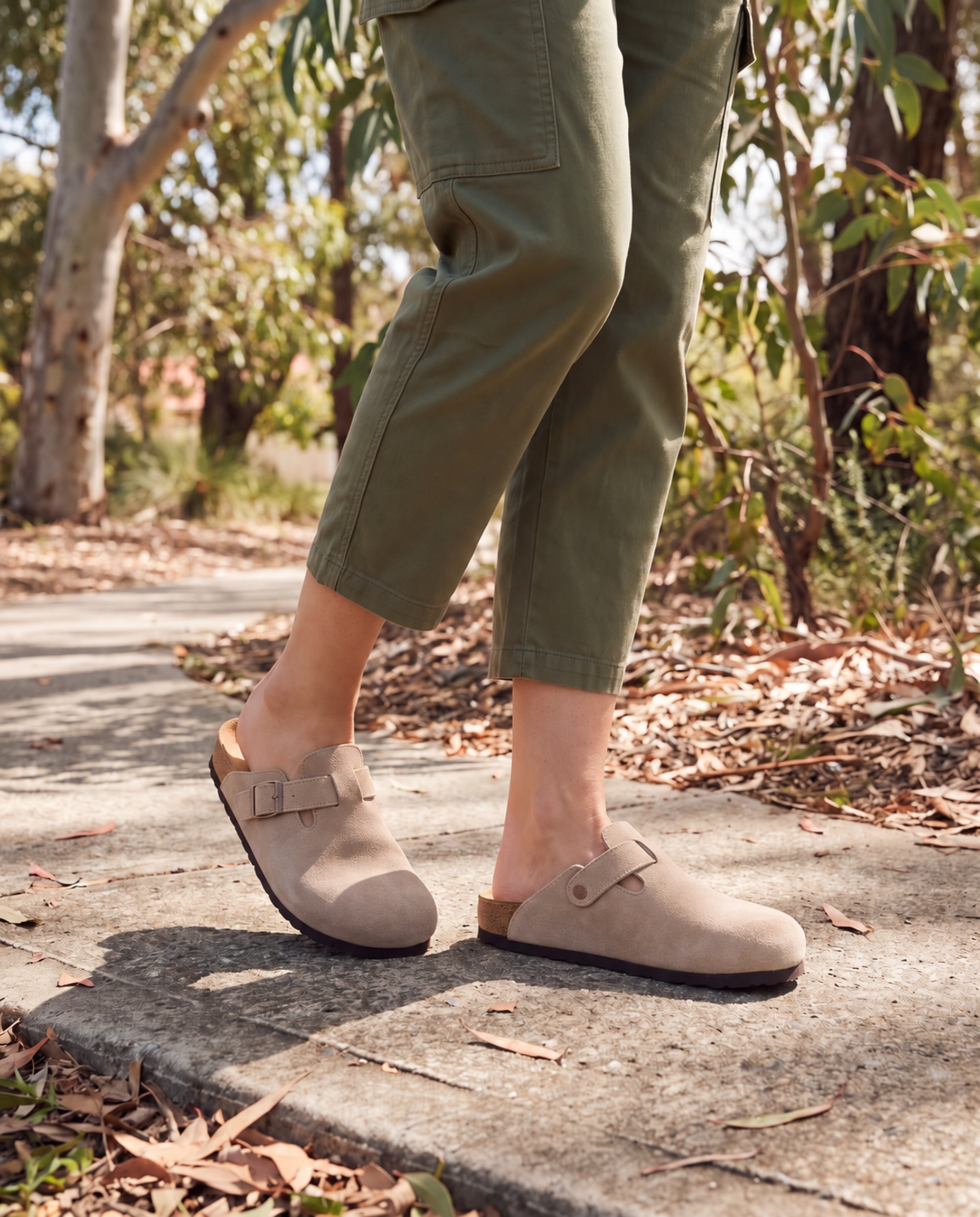 Ellis Buckle-Strap Cork-Footbed Clogs — Beige — Australian lifestyle 2