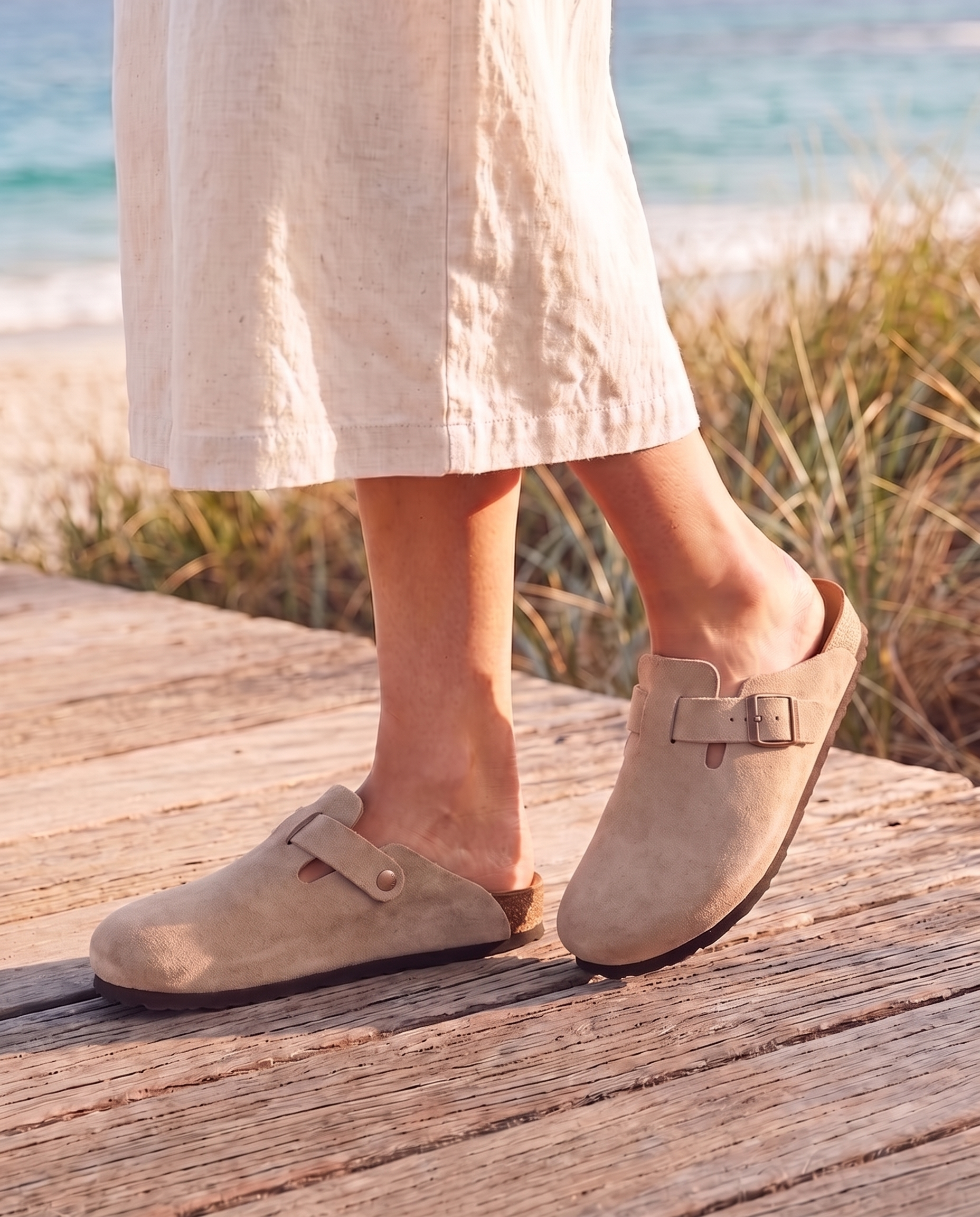 Ellis Buckle-Strap Cork-Footbed Clogs — Beige — Australian lifestyle 3
