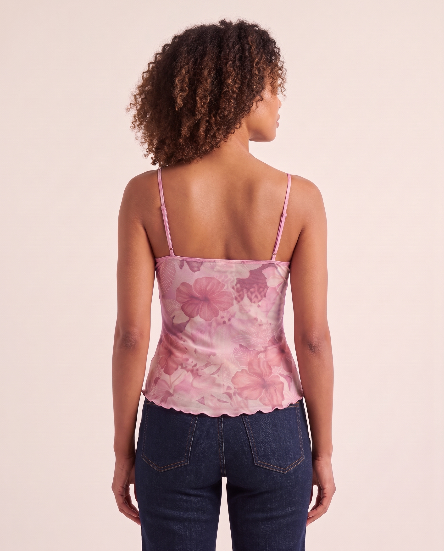 Floral Mesh V Neck Camisole Top — back