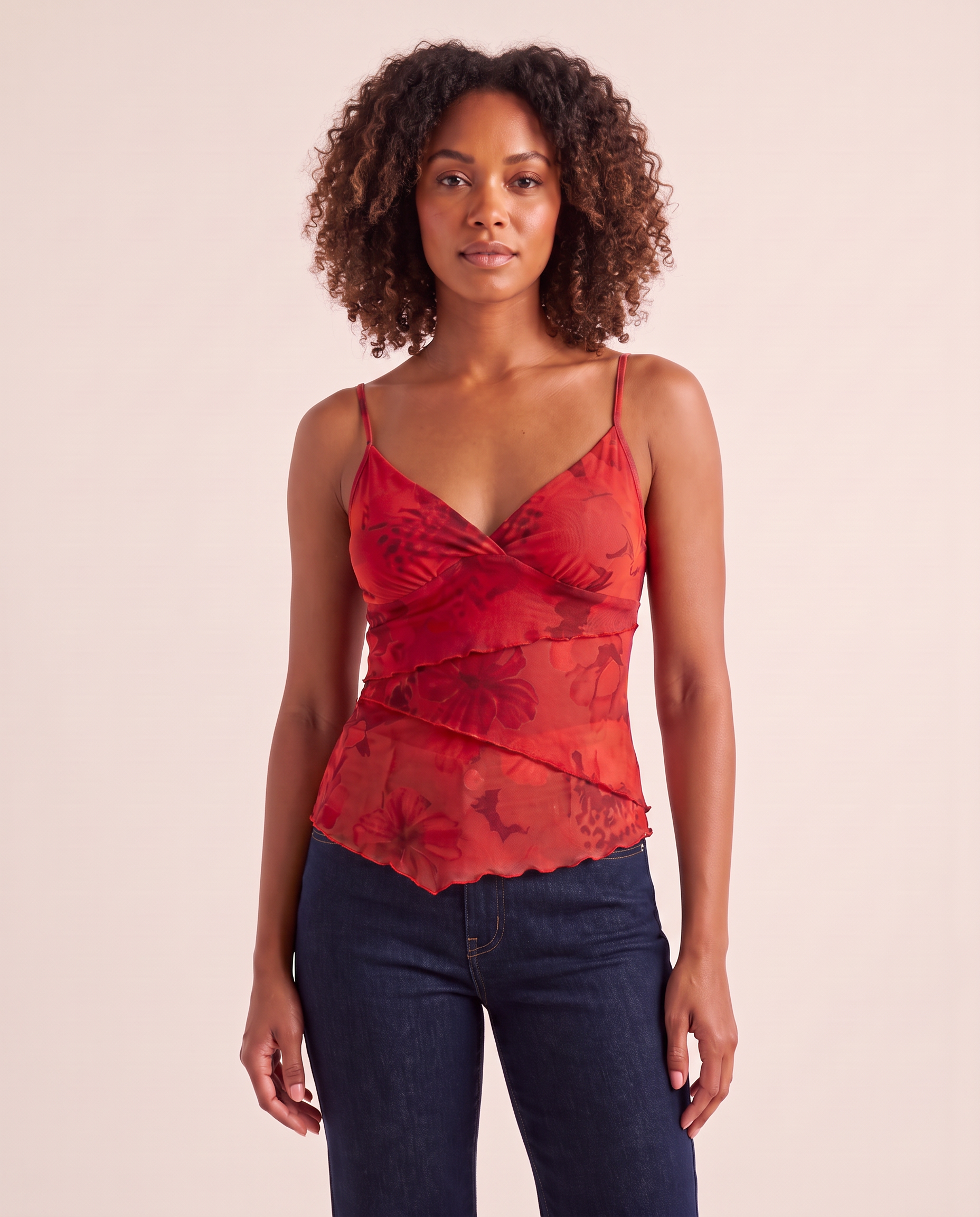 Floral Mesh V Neck Camisole Top — colour
