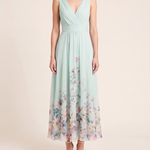 Harper Floral Wedding Guest Midi Dress — Light Green — studio front
