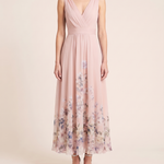 Harper Floral Wedding Guest Midi Dress — Pink — studio front