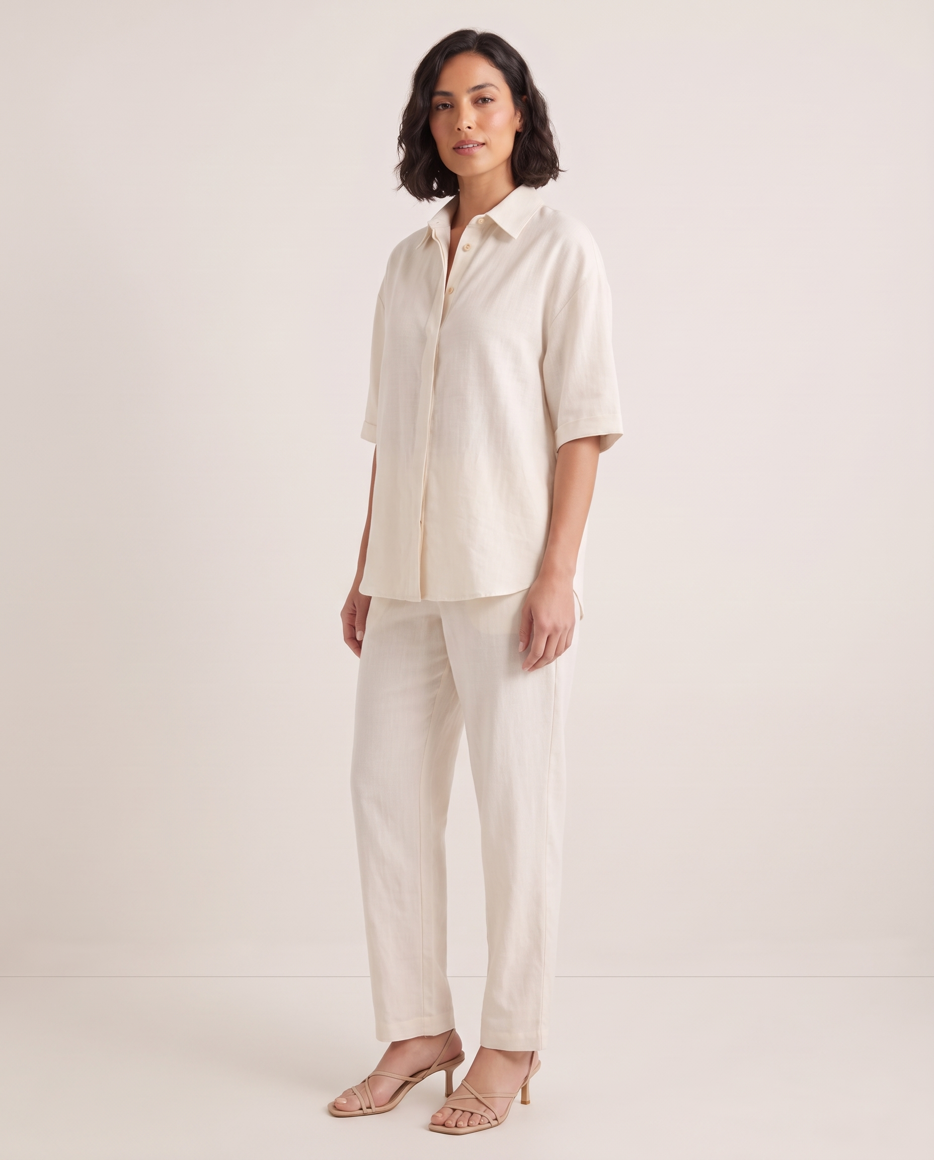 Linen Trouser Set with Relaxed Fit — angle