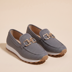 Slip-On Mesh Loafer Sneaker with Horsebit and Lug Sole — Gray — studio front