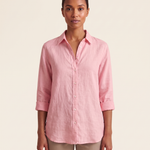 Pink linen button-front shirt — front view
