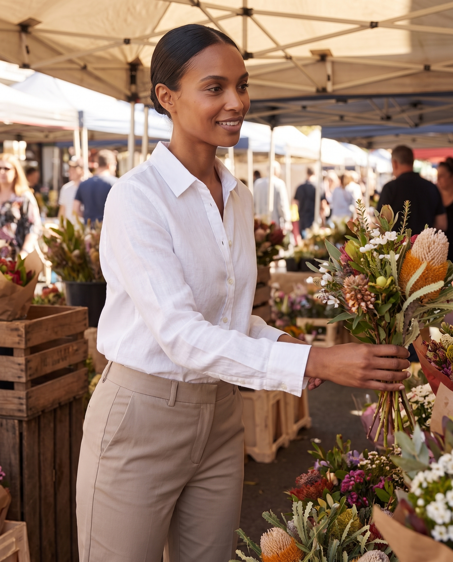 White linen shirt — flower market lifestyle