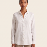 White linen button-front shirt — front view