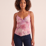 Floral Mesh V Neck Camisole Top — front studio view