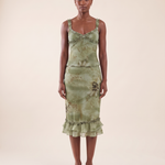 Fern Sheer Ruffle Camisole and Midi Skirt Set in Green — studio front
