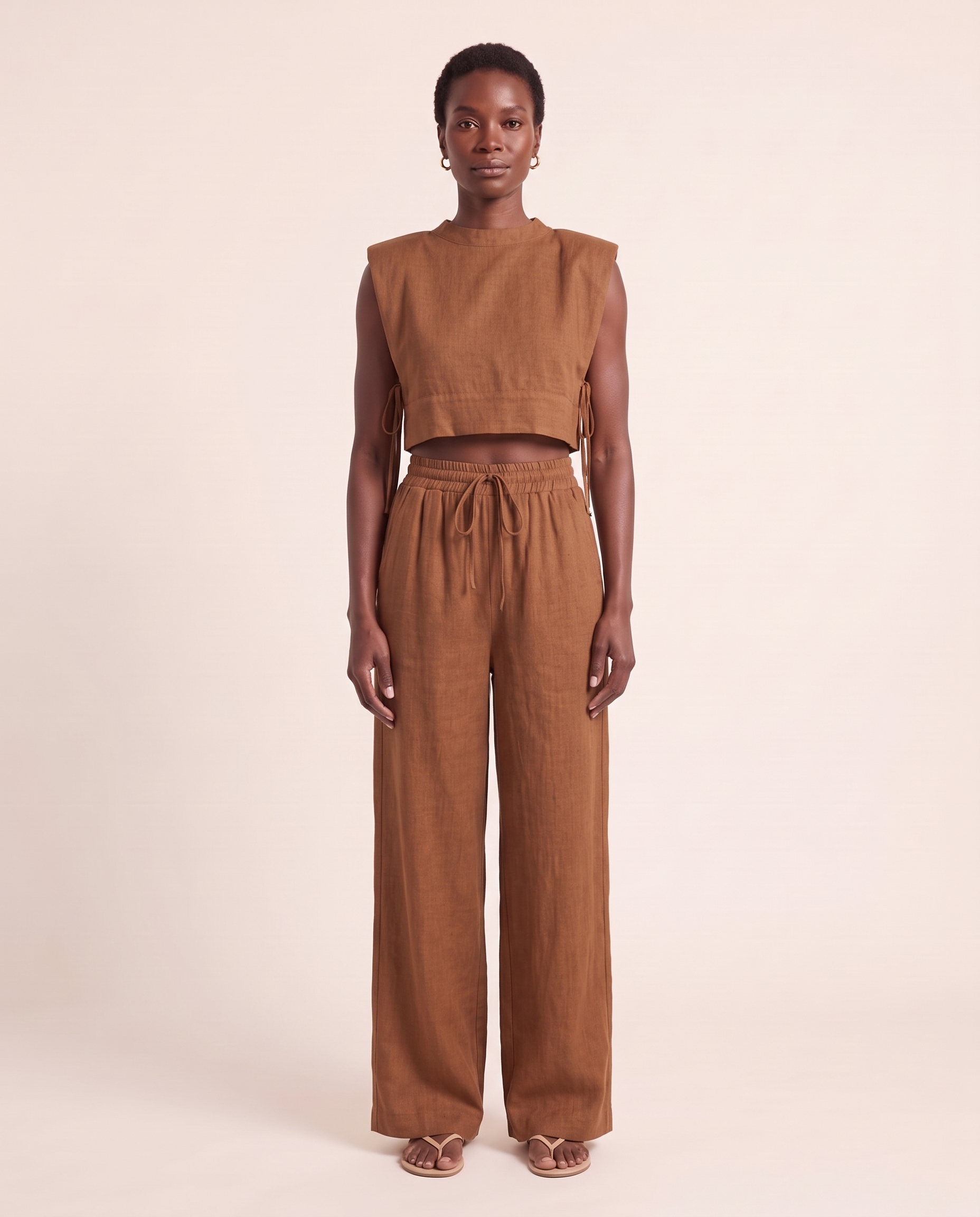 Solène Relaxed Linen Pant Set in Brown