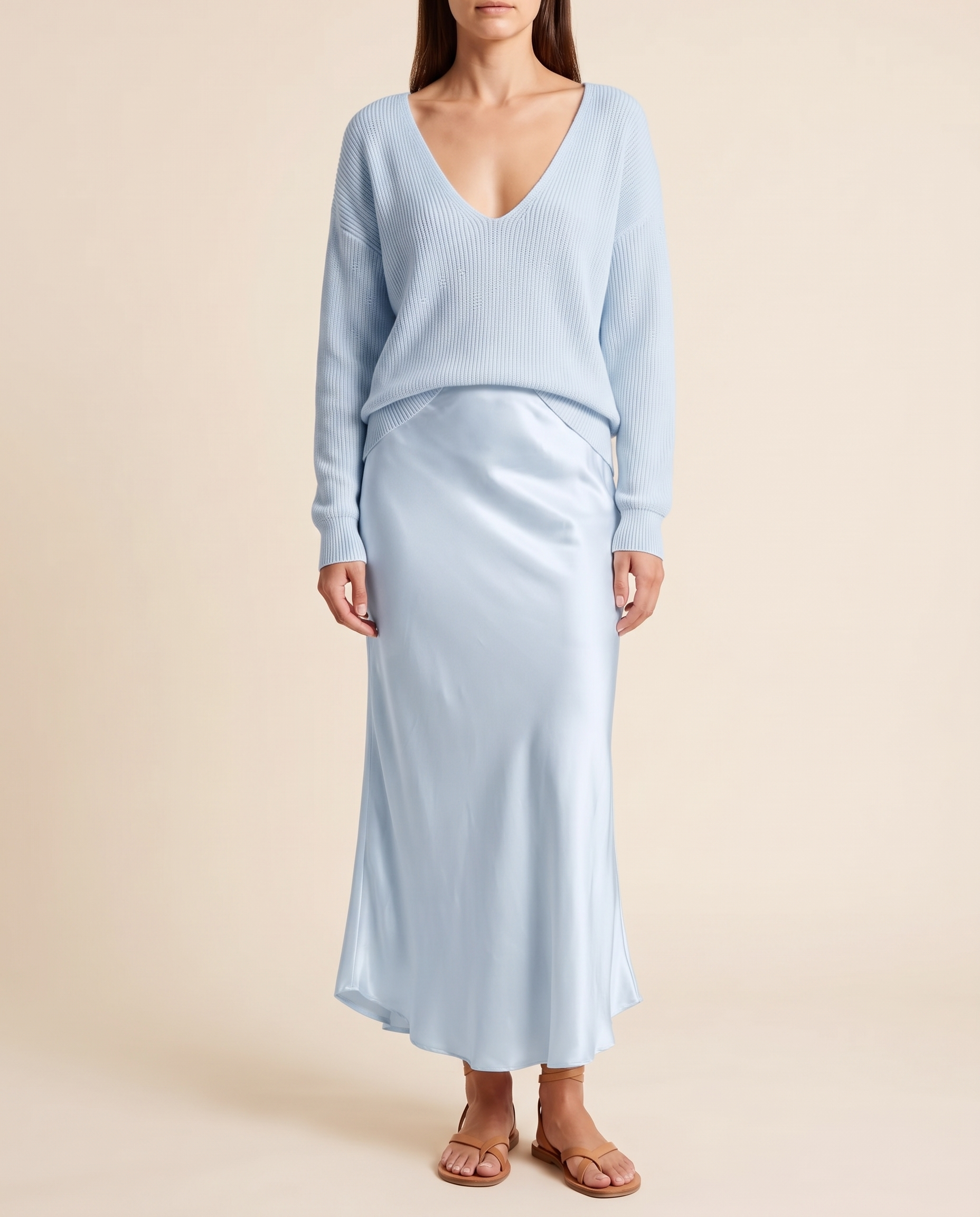 Niketa V-Neck Maxi Dress — Blue — studio front
