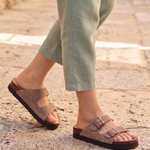 Marlow Double-Buckle Cork-Footbed Sandals — Taupe — Australian lifestyle 2
