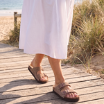 Marlow Double-Buckle Cork-Footbed Sandals — Taupe — Australian lifestyle 3
