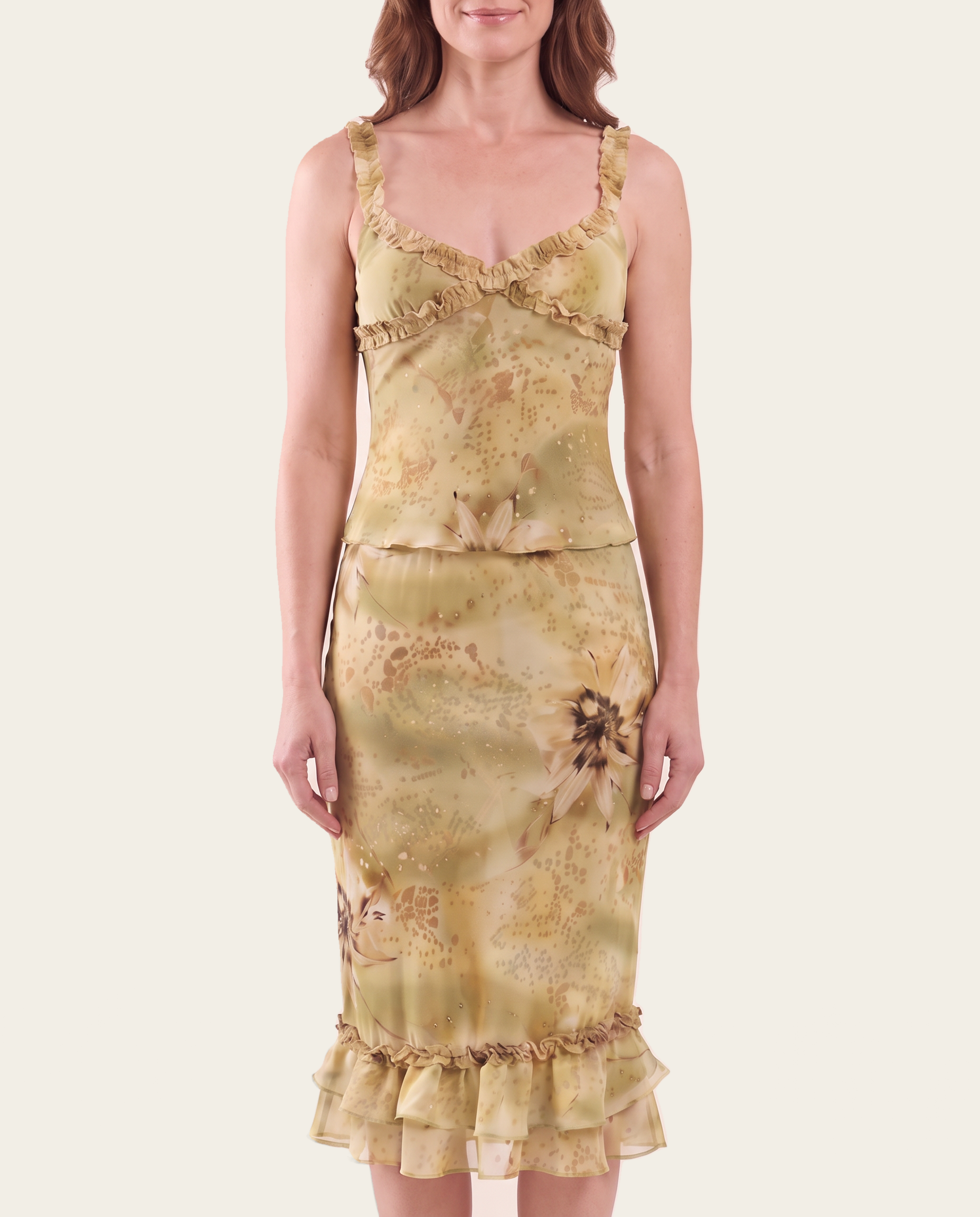 Sheer Ruffle Camisole and Midi Skirt Set - detail
