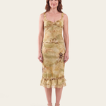 Sheer Ruffle Camisole and Midi Skirt Set - yellow green front