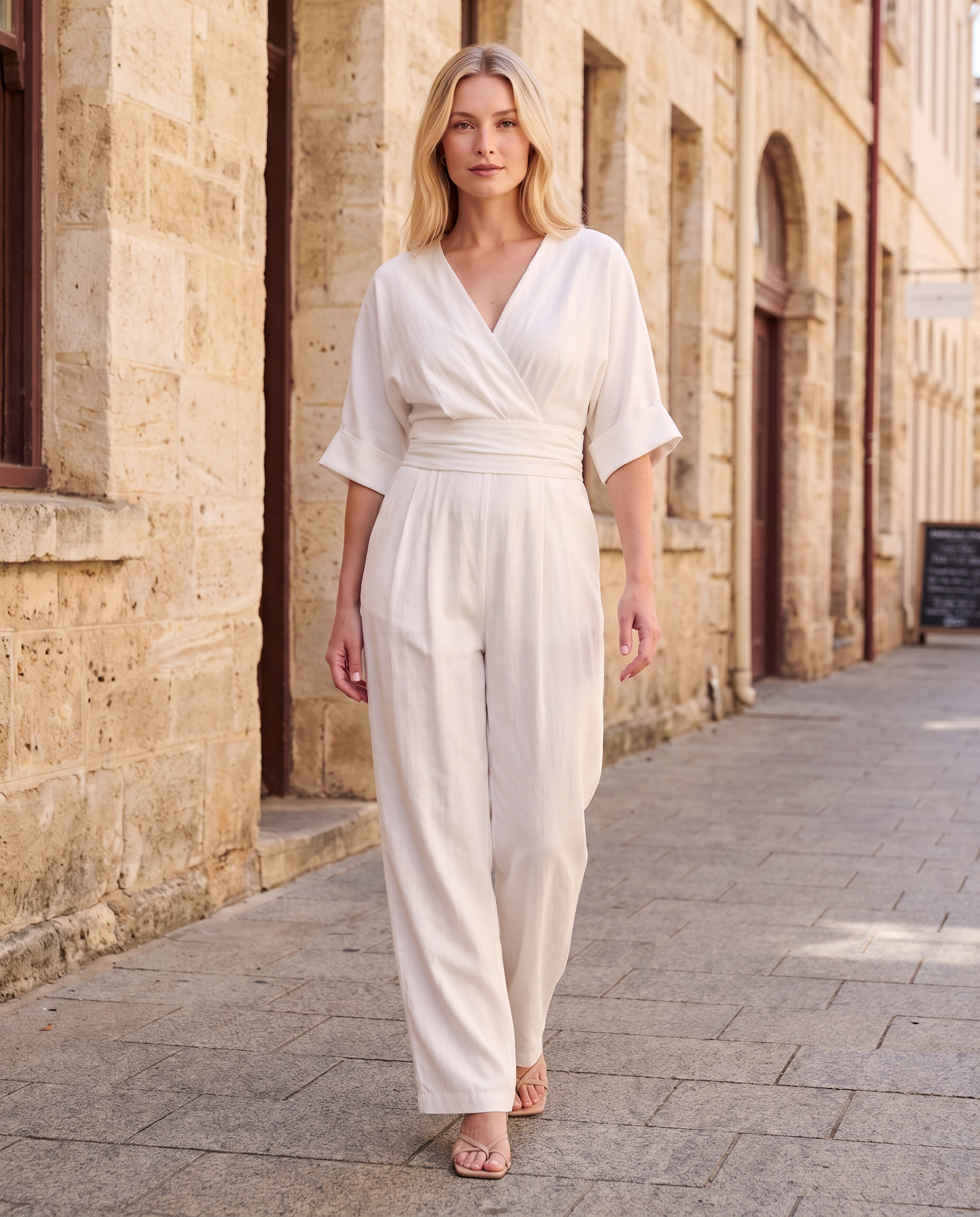 Surplice V Neck Wide Leg Jumpsuit — lifestyle1