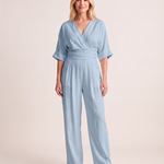 Surplice V Neck Wide Leg Jumpsuit — colour