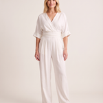Surplice V Neck Wide Leg Jumpsuit — front studio view