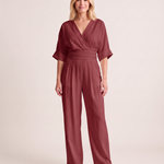 Surplice V Neck Wide Leg Jumpsuit — colour