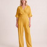 Surplice V Neck Wide Leg Jumpsuit — colour
