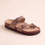 Sienna Toe-Loop Cork-Footbed Sandals — Taupe — detail view