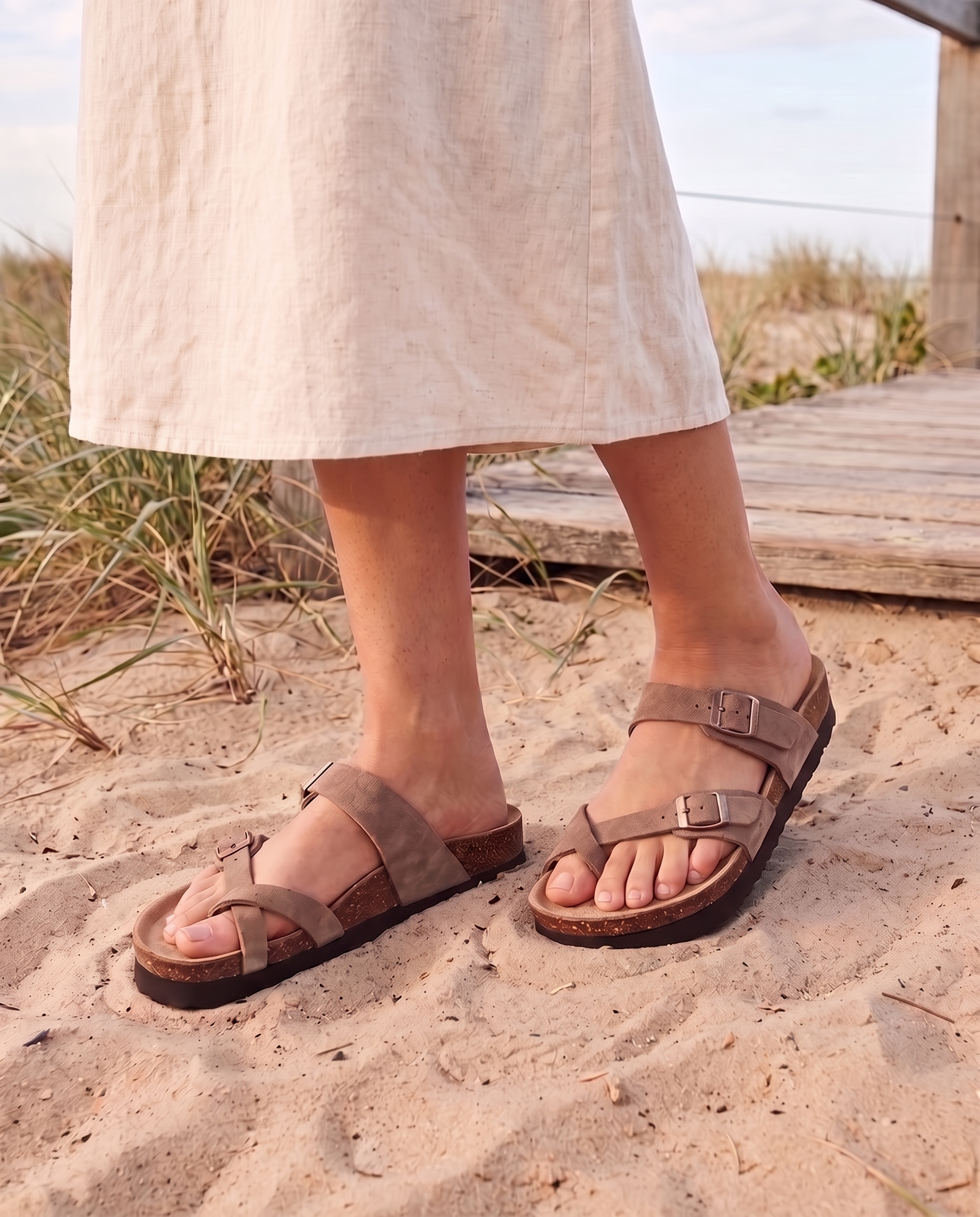 Sienna Toe-Loop Cork-Footbed Sandals — Taupe — Australian lifestyle 3