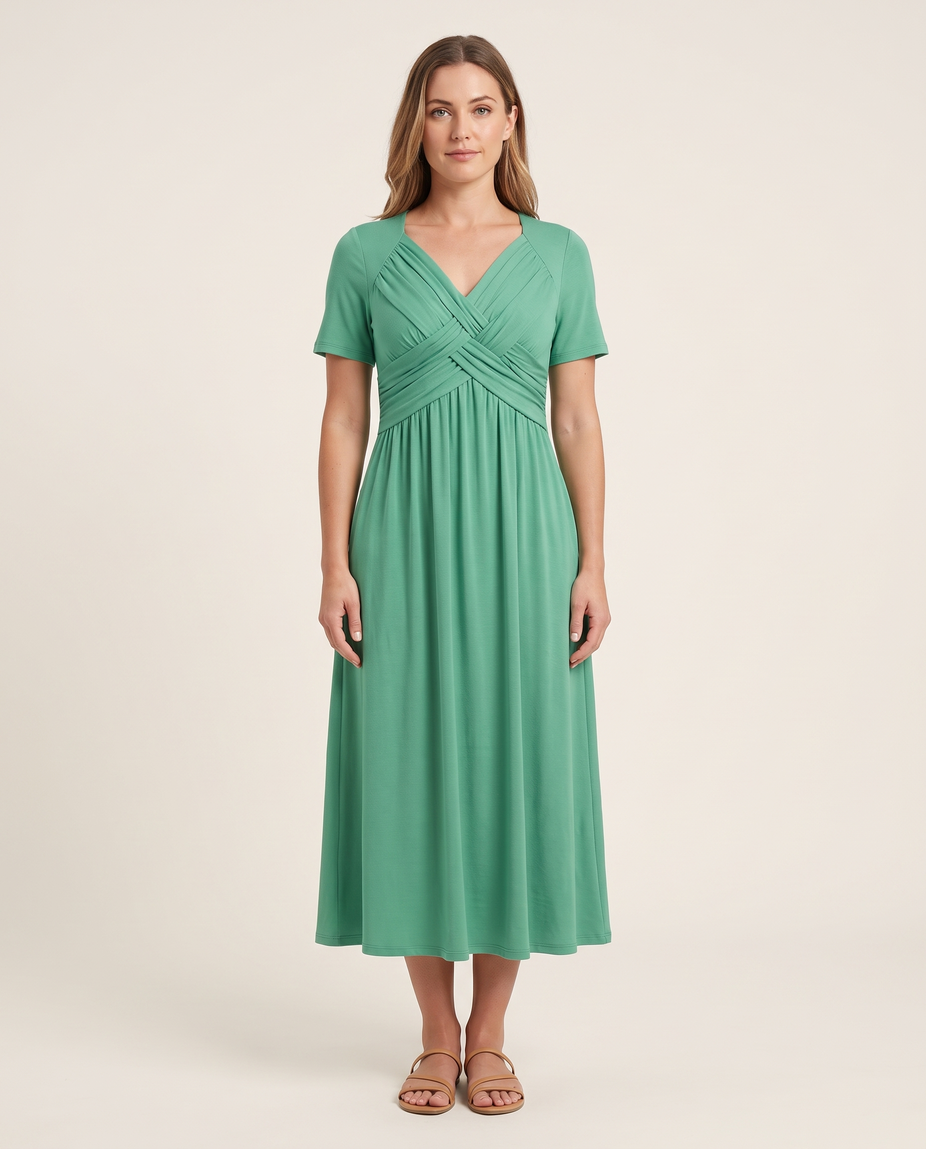 Roisin | Refined Figure-Flattering Dress — Green — studio front