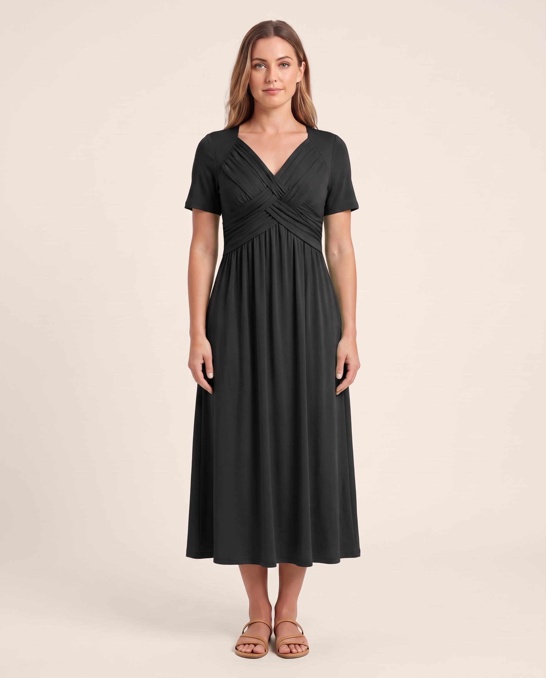 Roisin | Refined Figure-Flattering Dress — Black — studio front