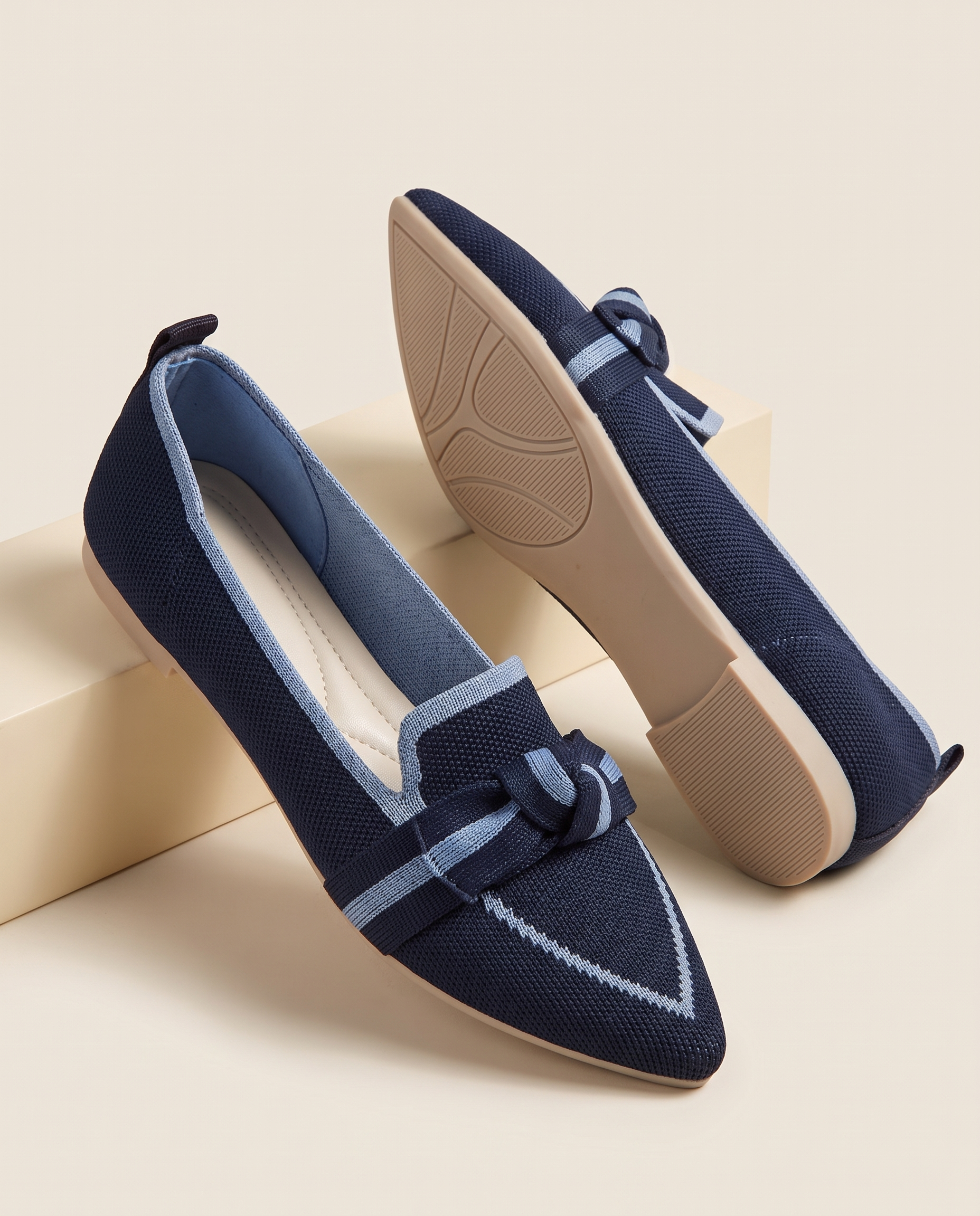 Romy Comfortable Knit Pointed-Toe Loafers — detail view