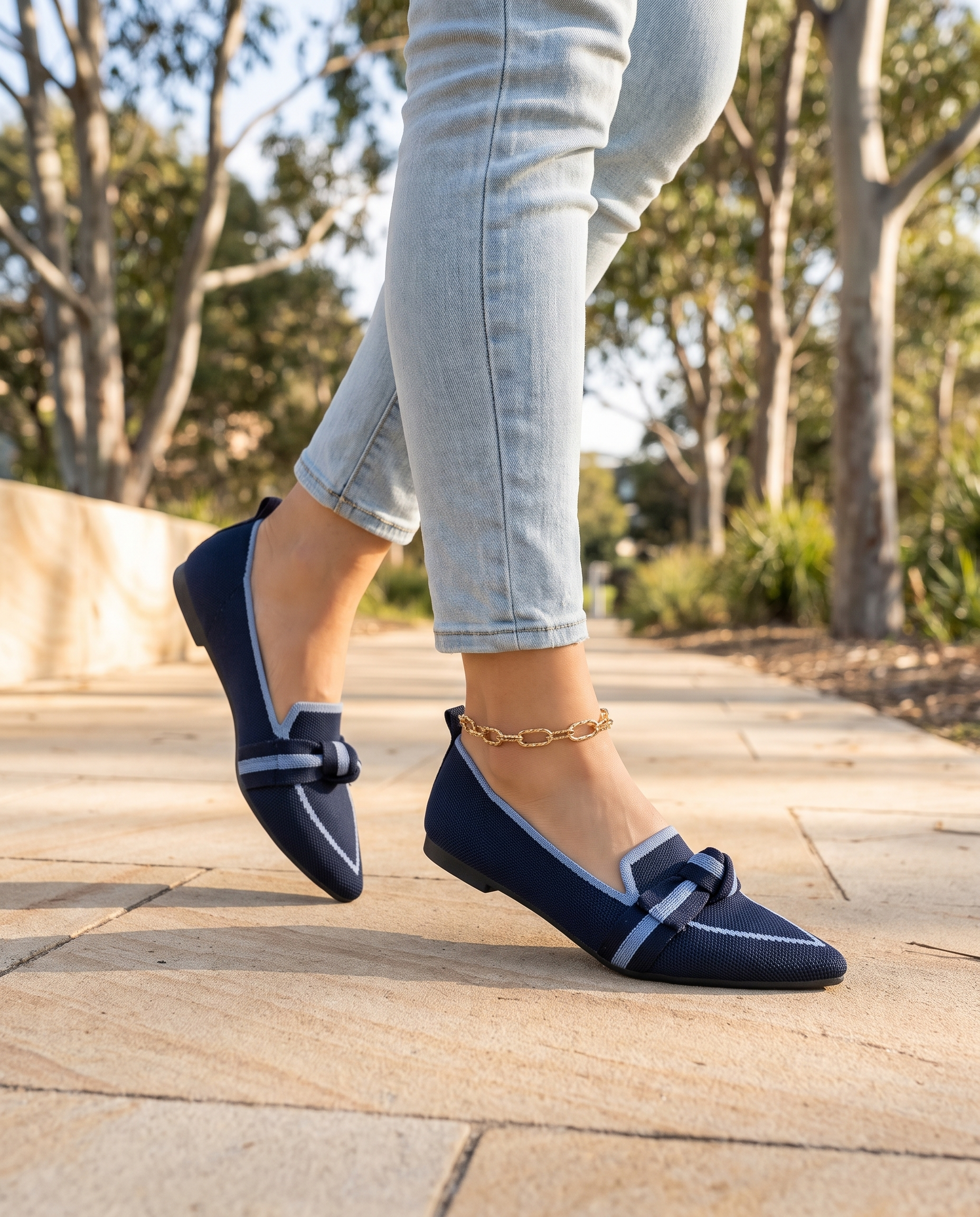 Romy Comfortable Knit Pointed-Toe Loafers — lifestyle view