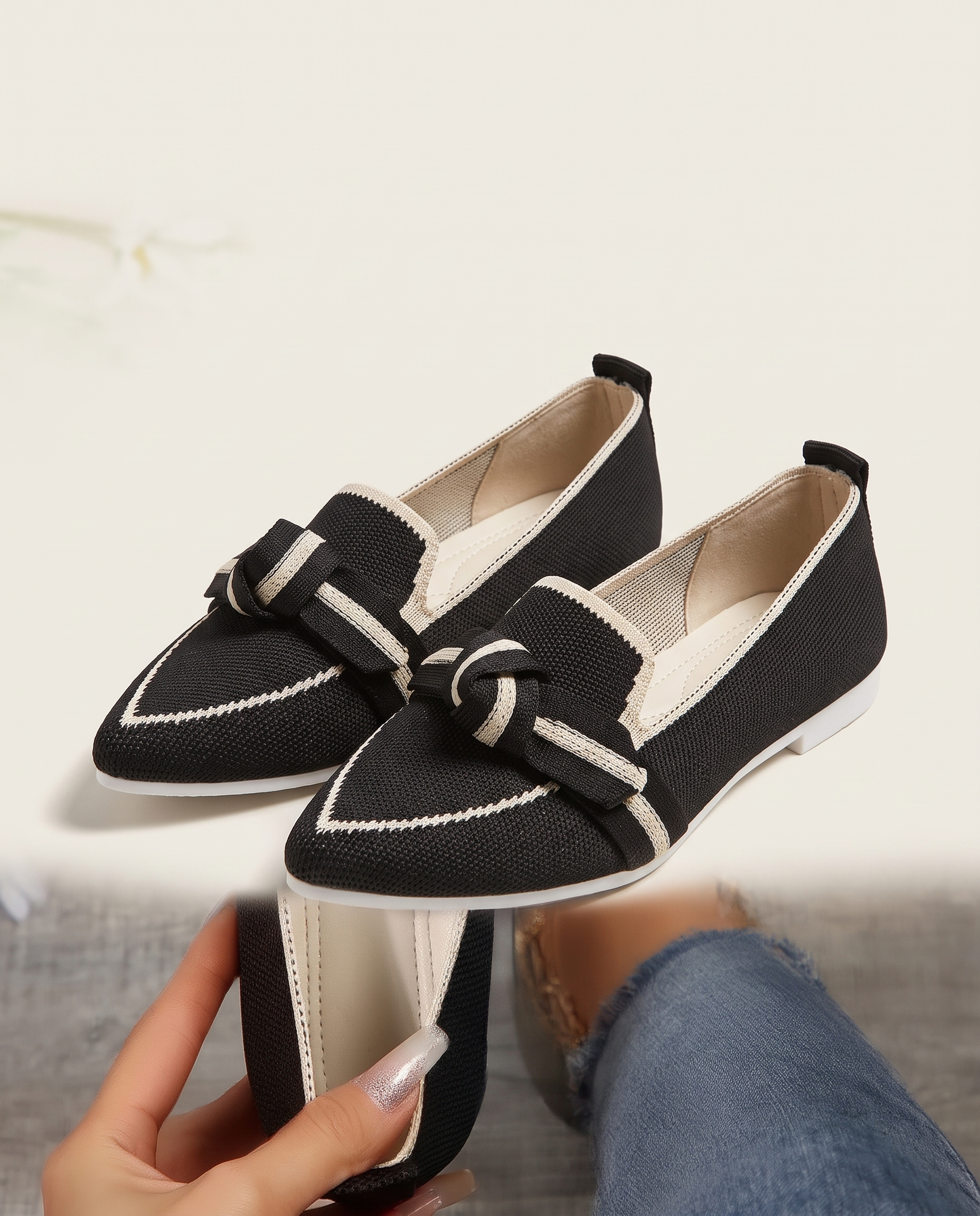 Romy Comfortable Knit Pointed-Toe Loafers — Black variant