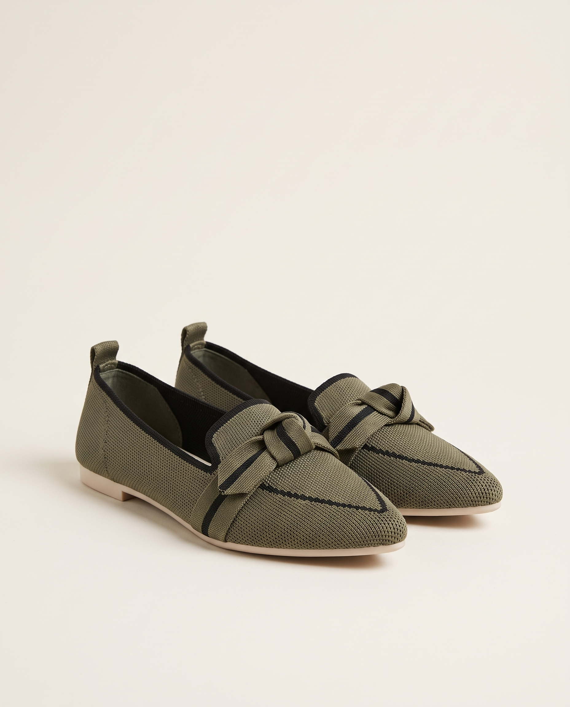 Romy Comfortable Knit Pointed-Toe Loafers — Khaki variant