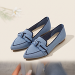 Romy Comfortable Knit Pointed-Toe Loafers — light blue variant