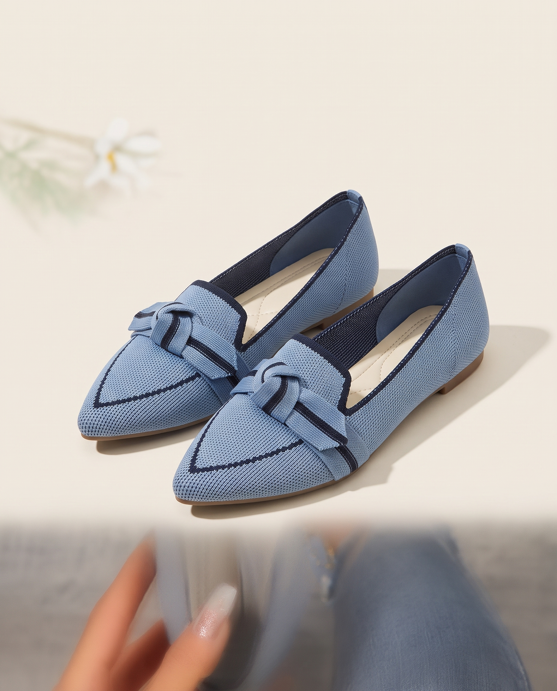 Romy Comfortable Knit Pointed-Toe Loafers — light blue variant