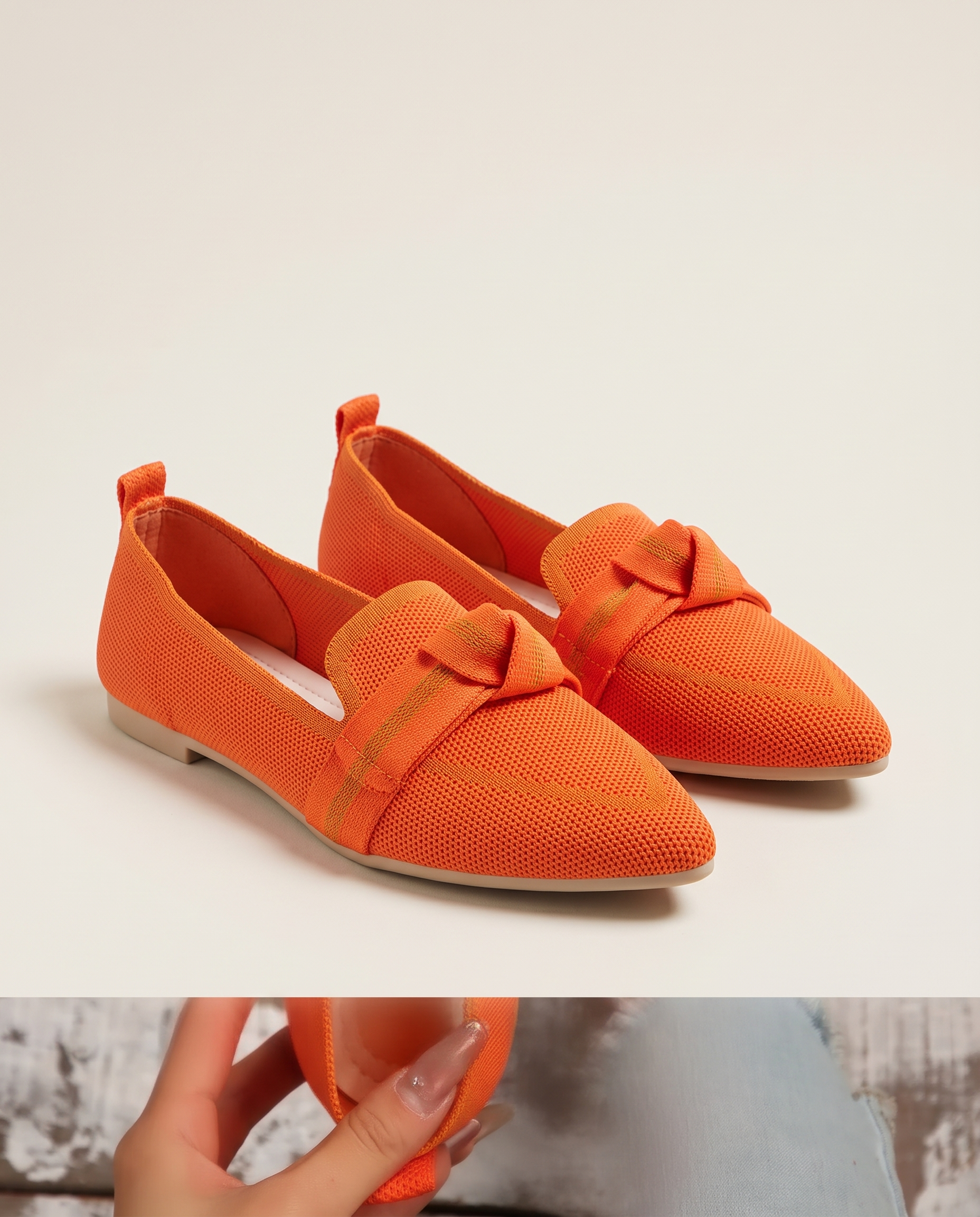 Romy Comfortable Knit Pointed-Toe Loafers — Orange variant