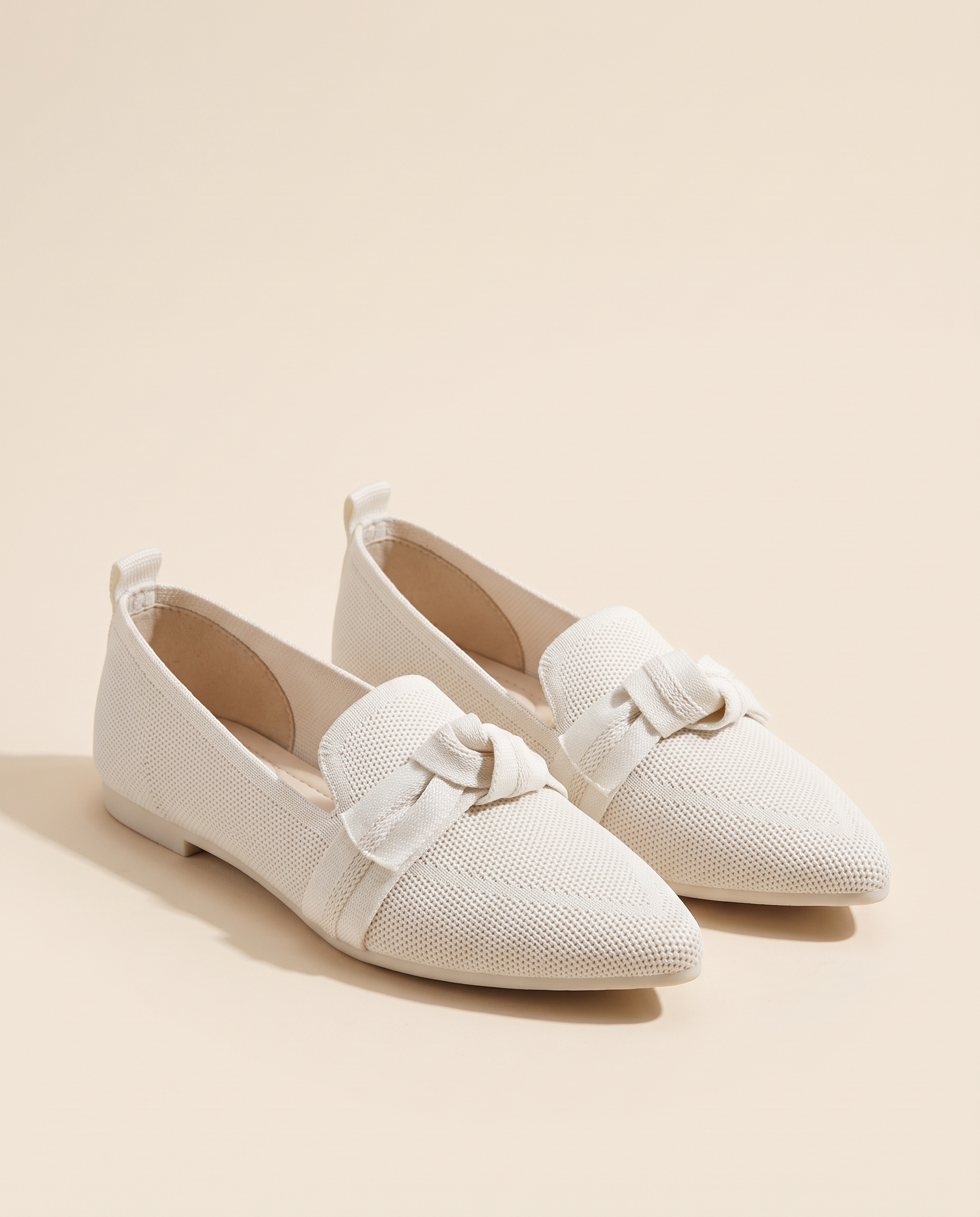 Romy Comfortable Knit Pointed-Toe Loafers — White variant